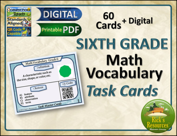 Math Vocabulary Task Cards 6th Grade Print and Digital Versions