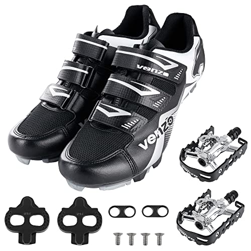Venzo Men’s Mountain Bike Bicycle Cycling Shoes with Multi-Function Clip-Less Pedal & Cleat – Compatible with Shimano SPD & Crankbrother Systems – Size 43