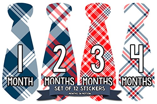 Months In Motion Monthly Baby Tie Stickers – Boy Month Milestone Necktie Sticker – Onesie Month Sticker – Infant Photo Prop for First Year – Shower Gift – Newborn Keepsakes