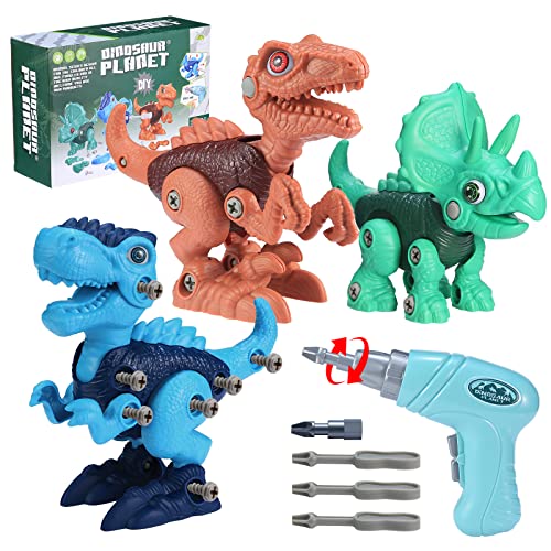 GUAKAWOO Dinosaur Toys for 3 4 5 6 7 8 Year Old Boys, Christmas Take Apart Dino Toys, STEM Construction Building Kids Toy Set with Electric Drill for Birthday Gift