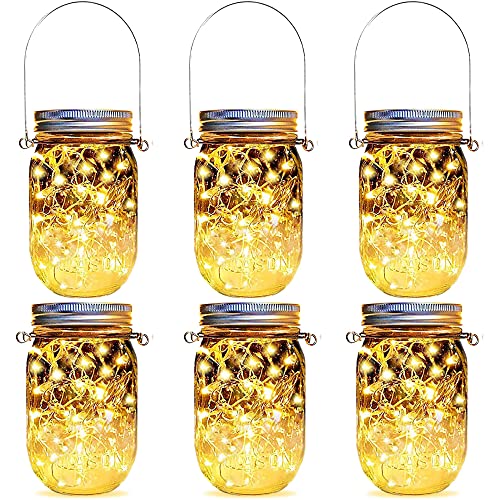 6 Pack Solar Fairy Lights Solar Powered Mason Jar Lights, Halloween Garden Decor Lantern Light