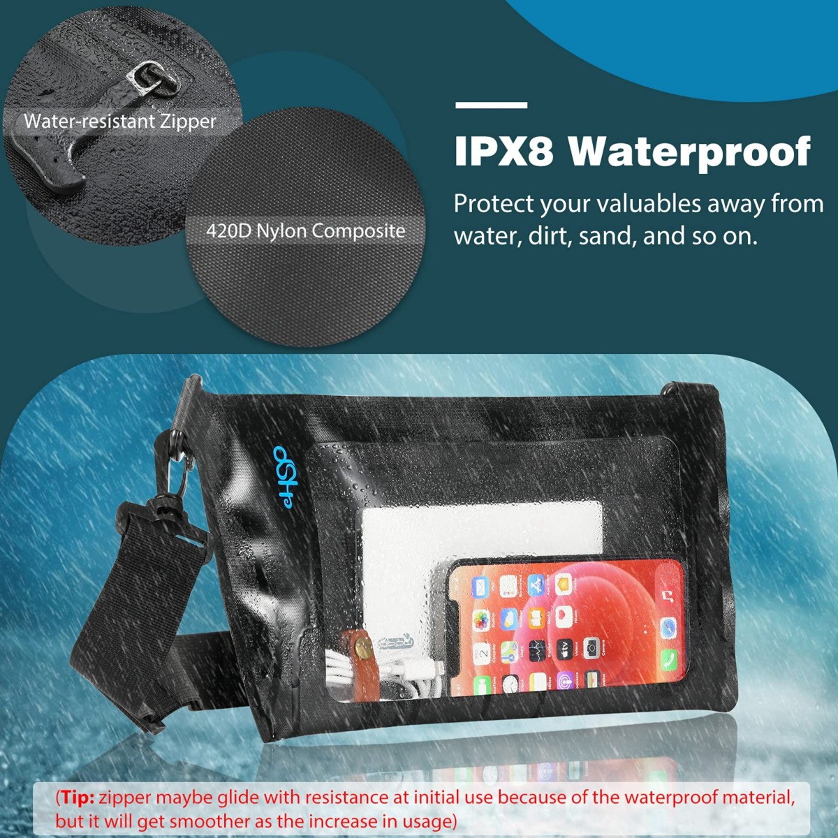 HeySplash Waterproof Fanny Pack Pouch, Touchable Screen Phone Pouch with Adjustable Strap, Keep Your Phone & Valuables Safe and Dry, Chest Bag for Swimming Boating Kayaking Beach, Black | The Storepaperoomates Retail Market - Fast Affordable Shopping