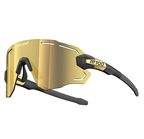 RT100 sport Cycling Sunglasses for Men, frameless wrap around Flexible light weight biking Gold sunglasses Triathlon Tennis