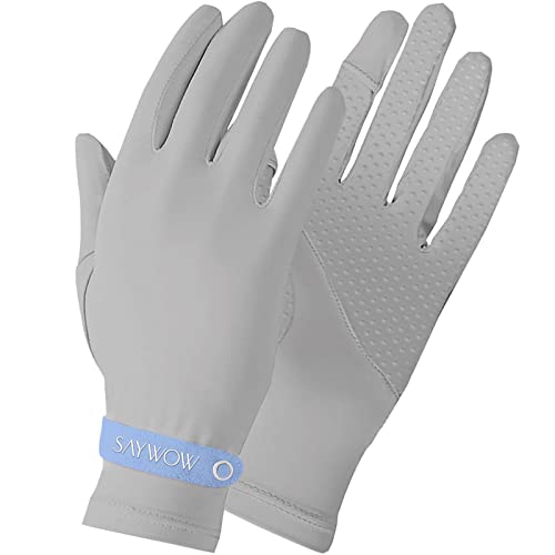 UV Sun Protection Gloves for Women Full Finger Touchscreen UPF 50+ for Golf, Driving, Hiking, Grey, SGAGRE, Medium
