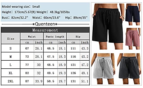 Quenteen Plus Size Women Shorts Casual Summer Knee Length Bottoms Plain Cotton Bermuda Shorts with Pockets Blue XX-Large | The Storepaperoomates Retail Market - Fast Affordable Shopping