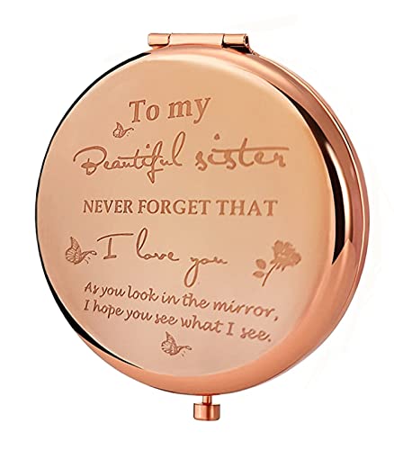 New prominent Friend Mirror Compact to My Sisters Frosted Compact Mirror from Sister Brother Friend Classmate Valentines Day Graduation Thanksgiving for Her Birthday Gifts for Sisters