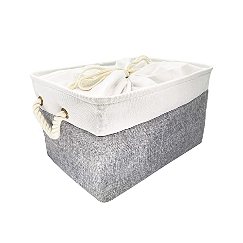 Instruban Foldable Storage Bin Cube Basket for Storage and Organization Toy Clothes Books Home Collapsible Storage Basket with Handles (Grey+White, 16.33×12.4×9.25inch)