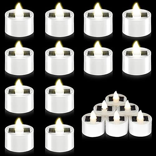 18 Pieces Solar Tea Lights LED Flameless Solar Candles Battery Flickering Solar Waterproof Tealights Candles for Holiday Wedding Party Home Decor (Warm White Light,1.5 x 1.4 Inch)