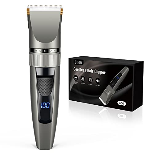 Hair Clippers, Qhou Electric Hair Cutting Kit Pro,Mens Clippers for Hair Cutting Quite LED Display Cordless Rechargeable Hair Trimmer Set Professional Barbers Grooming Kit with Hairdressing Cape(Gray)