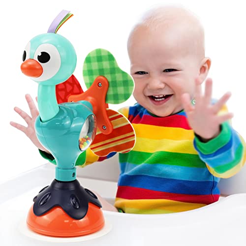 BABYFUNY 2 in 1 Baby Rattles Toys High Chair Toys with Suction Cups – Suction Toys for Baby Table Tray Bath Travel Toys, Shake Grab Spin Turn Baby Toys 6 to 12 Months as Baby Birthday Gift