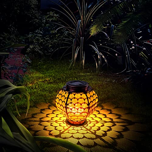 Bownew Outdoor Hanging Solar Lantern Outside Waterproof Metal Solar Powered Lights Decor for Garden Patio Deck Lawn Pathway Yard Porch Balcony Tabletop and Tree