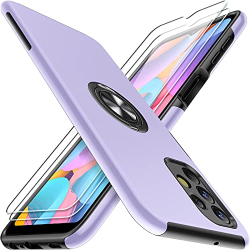 JAME Designed for Samsung Galaxy A32 5G Case with 2 Pack Tempered Glass Screen Protector Shockproof Scratch Proof Protective Cover with Built-in Magnetic Kickstand for Samsung Galaxy A32 5G, Purple