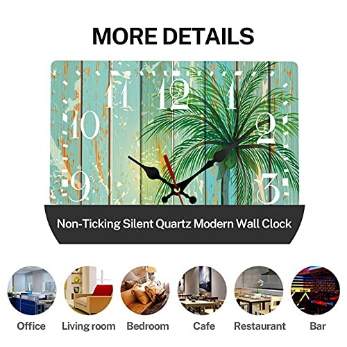 ArtSocket Wooden Wall Clock Silent Non-Ticking, Coconut Tree Wooden Beach Fence Vintage Square Rustic Coastal Wall Clocks Décor for Home Kitchen Living Room Office, Battery Operated(12 Inch) | The Storepaperoomates Retail Market - Fast Affordable Shopping