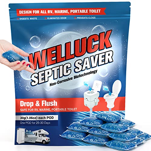 WELLUCK 20 Packs RV Toilet Treatment Drop Ins, Holding Tank Deodorizer for RV Camper Marine Portable Toilet Porta Potty, Camping Toilet Chemicals for Breaking Down Waste, 20 Month Septic Tank Supply