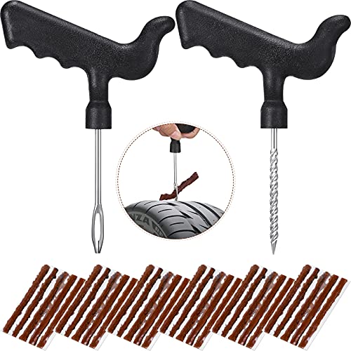 Frienda 32 Pieces Tubeless Tire Repair Kit Tools Auto Tire Plug Kit with Car Tire Repair Strings Rubber Strips Plug Tool for Car, Truck, RV, SUV, ATV, Motorcycle, Tractor, Trailer Punctures Repair