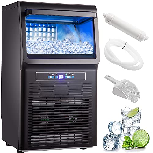 VEVOR 110V Countertop Ice Maker 70LB/24H, 350W Automatic Portable Ice Machine with 11LB Storage, 36Pcs per Tray, Auto Operation, Blue Light, Include Water Filter, Drain Pipe, Scoop