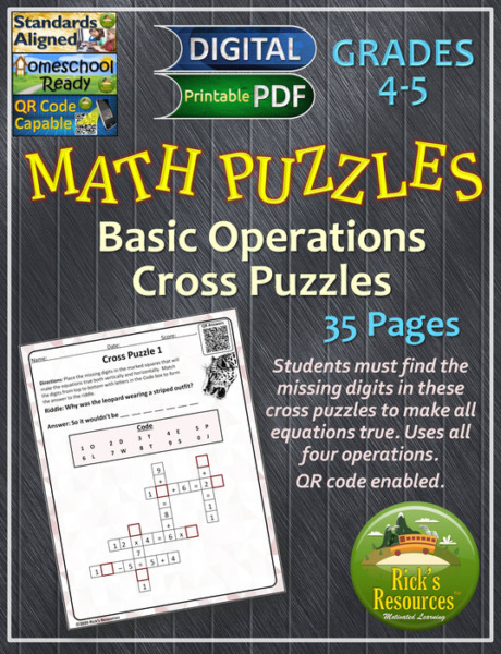 Math Puzzles Basic Operations Cross Puzzles Print and Digital Versions