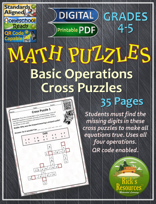 Math Puzzles Basic Operations Cross Puzzles Print and Digital Versions | The Storepaperoomates Retail Market - Fast Affordable Shopping