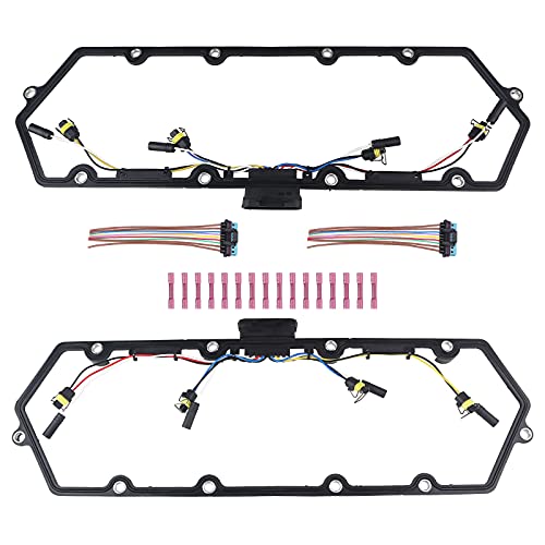 WMPHE Compatible with Powerstroke Diesel Valve Cover Gasket with Injector Glow Plug Harness Ford Truck 7.3L 1998 1999 2000 2001 2002 2003, OEM F81Z-6584-AA, F81Z-9D930-AB, 615-201