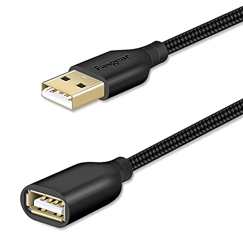 Fasgear USB 2.0 Extension Cable 6ft a Male to a Female USB Extension Lead for Charging and Syncing – USB Extender for Printers |Cameras|Mouse|Keyboards & Other Computer Accessories Black