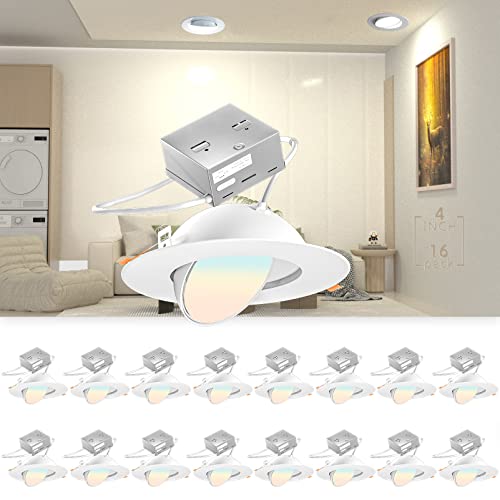 16Pack of 4 Inch Gimbal Led Recessed Light, 360°+90° Swivel Adjustable Directional Ceiling Light 4Inch, 3000K/4000K/5000K Dimmable Retrofit Eyeball Gimbal Can Light 9W=100W 1000LM–IC Rated