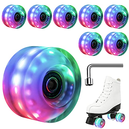 Mopoin 8 Pack 82A Roller Skate Wheels 32mm X 58mm, Outdoor/Indoor Quad Roller Skate Wheels with ABEC-9 Bearing，Durable Wear-Resistant PU Wheels Replacements Double-Row Roller Skating Accessories