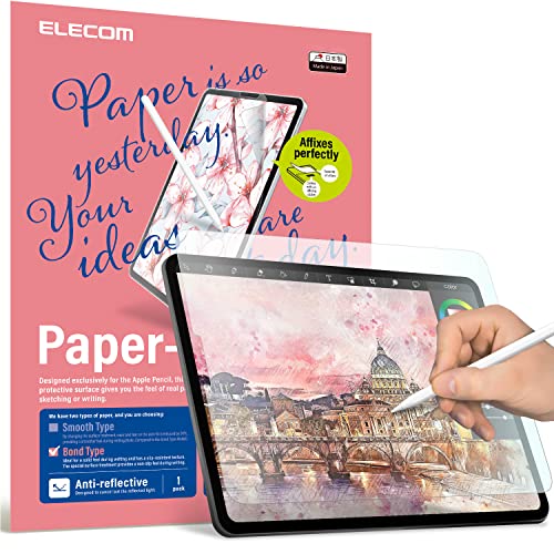 ELECOM Pencil Feel Screen Protector, Easy-Install, Bond type, Japan Made, Compatible with iPad Air5 4 (10.9″,2022,2020) iPad Pro4 3 2 1 (11″,2022,2021,2020,2018) Drawing/Notetaking/Anti-glare, Apple Pencil Compatible (TB-APB110-W)