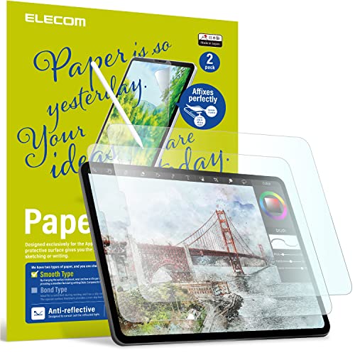 ELECOM Pencil Feel Screen Protector -2Packs- Easy-Install, Smooth type, iPad Pro4 3 2 1 (11″,2022,2021,2020,2018) iPad Air4 (10.9″,2022,2020) Drawing/Notetaking/Anti-glare, Apple Pencil Compatible(TB-APS110X-W)