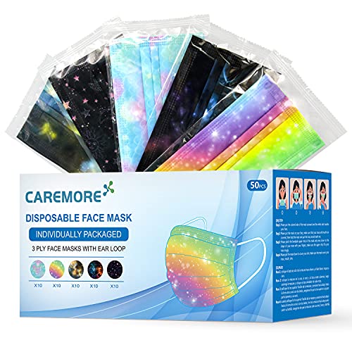 Disposable Face Masks With Designs, Individually Wrapped Masks, Breathable Face Masks (Sky)
