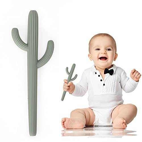 Baby Teething Toy, Socub Silicone Teethers for Babies and Infants, Baby Cactus Teether for Self-Soothing Pain Reliefe, Easy to Hold, BPA Free, 3+Months, Sage