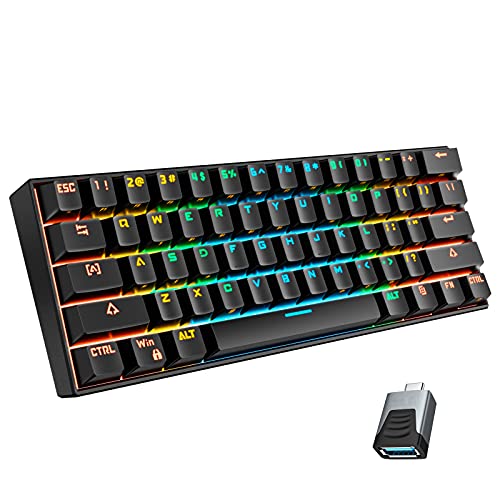 hiwings Mechanical Gaming Keyboard 60%, Wireless/Wired Bluetooth Mechanical Keyboard with RGB Backlit/Full Anti-ghosting 61Keys Compact Mini Keyboard (Blue Switch)