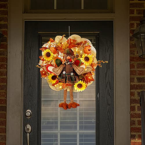 Joliyoou Thanksgiving Wreath, Fall Turkey Mesh Wreath with 30 LED Warm White String Lights, Dangling Legs Turkey Wreath Adorned for Autumn Front Door Decorations, NOT PRELIT | The Storepaperoomates Retail Market - Fast Affordable Shopping