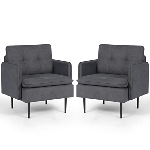 AODAILIHB Accent Chairs for Living Room Set of 2, Deep Seating Armchairs Fabric Comfortable Single Sofa Comfy Seat with 4 Metal Legs/Thick Padding for Bedroom Reading Chair(2, Grey)