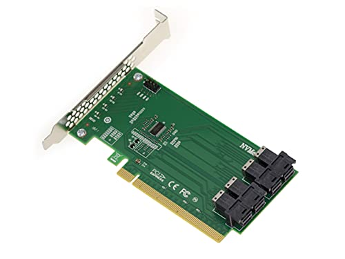 KALEA-INFORMATIQUE 16x PCIe Controller Board for 4 U.2 NVMe SSDs (U2 68Pin SFF-8639) with Four SFF-8643 Ports. Bifurcation Mode Only.