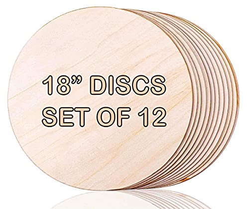 BluPaon Round Wood Discs for Crafts Set of 12 – 18″ Unfinished Wood Circles for Wood Burning Pyrography Painting Decorations Wood Rounds for Door Hanger (18″ – Set of 12)