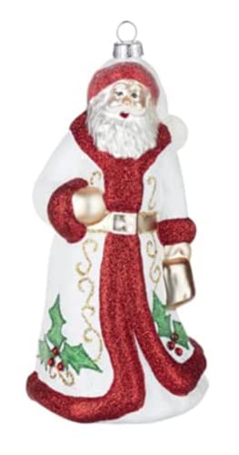Vintage Santa Christmas Ornament in White Coat, Victorian St Nicholas, Old World Nostalgia Holiday Tree Decorations by Christmas Market Ornaments – 7.5″ Glass