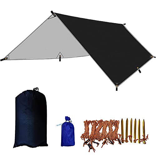 Camping Tarp Hammock Rain Fly, 100% Waterproof Lightweight Premium Shelter Tent, 10 x 10 FT Ultralight Backpacking Shade Cover. (Black)