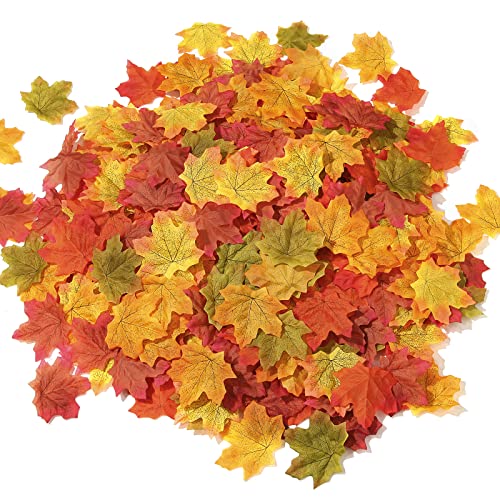 Momkids 500 Pcs Artifical Maple Leaves Fake Silk Leaf for Home Bedroom Bathroom Restaurant Centerpieces Outdoor DIY Festival Party Decoration（5 Colored Mixed）