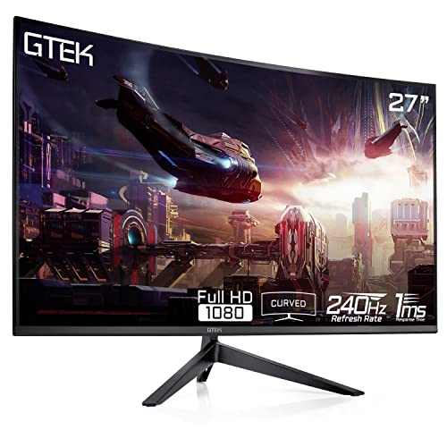 GTEK 240Hz Gaming Monitor, 27 Inch Frameless Display Full HD 1920 x 1080P, Curved 1800R, VA 1ms MPRT, FreeSync, Speakers, DisplayPort/HDMI, VESA – F2740C