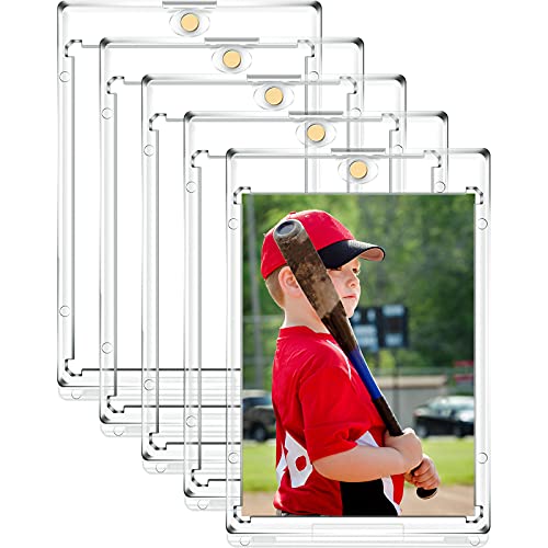 5 Pieces Acrylic Card Holder Acrylic Magnetic Card Holder 35 PT Clear Card Protectors for Baseball Football Sports Card Trading Cards Game Card Storage and Display (Golden Magnet)
