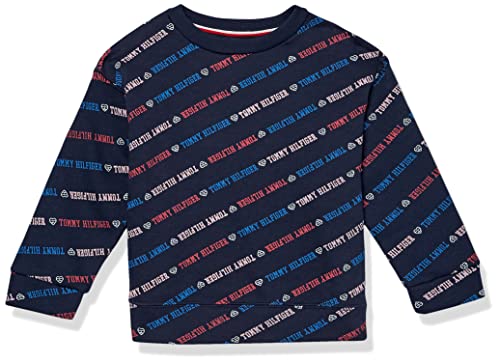 Tommy Hilfiger Girls’ Fleece Pullover Crewneck Sweatshirt, Navy Blazer Logo, 16