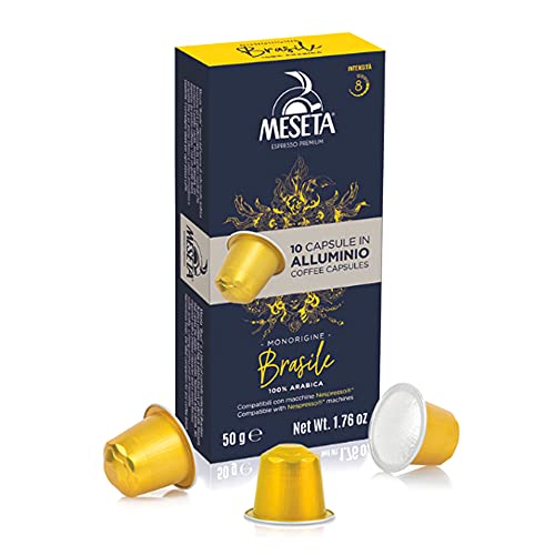 Meseta Monorigine Brasile 100 Nespresso Compatible Aluminium Coffee Capsule Pack -For Use in Nespresso Essenza, Pixie, Citiz, Inissia, Lattissima, Maestria, other Nespresso Originaline Machines – 100ct