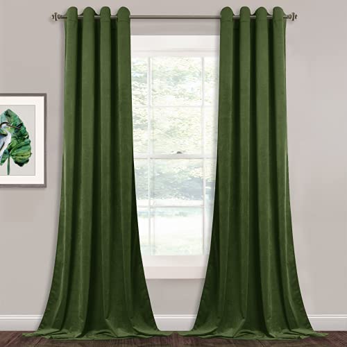 StangH Moss Green Velvet Curtains – Vintage Style Blackout Window Curtain Panels Grommet Extra Long Drapes for Party / Dining / Living Room Backdrop Decor, W52 x L108, 2 Panels
