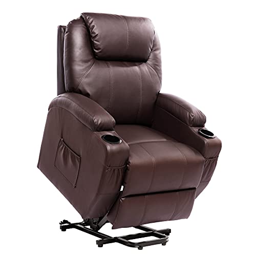 Living Room Power Lift Massage Recliner Chair for Elderly PU Leather Heated Recliner Ergonomic Lounge Vibratory Massage Function with Cup Holders/Heating/Remote Control