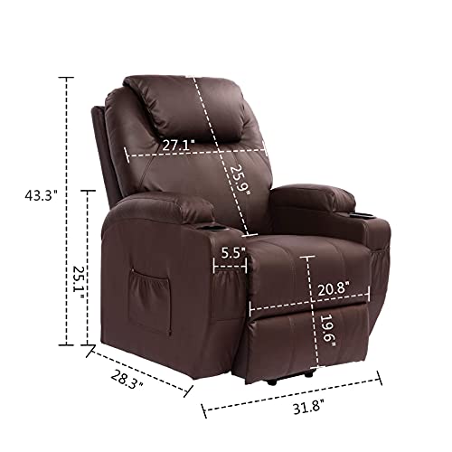Living Room Power Lift Massage Recliner Chair for Elderly PU Leather Heated Recliner Ergonomic Lounge Vibratory Massage Function with Cup Holders/Heating/Remote Control | The Storepaperoomates Retail Market - Fast Affordable Shopping