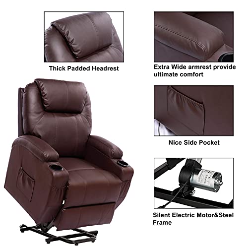 Living Room Power Lift Massage Recliner Chair for Elderly PU Leather Heated Recliner Ergonomic Lounge Vibratory Massage Function with Cup Holders/Heating/Remote Control | The Storepaperoomates Retail Market - Fast Affordable Shopping