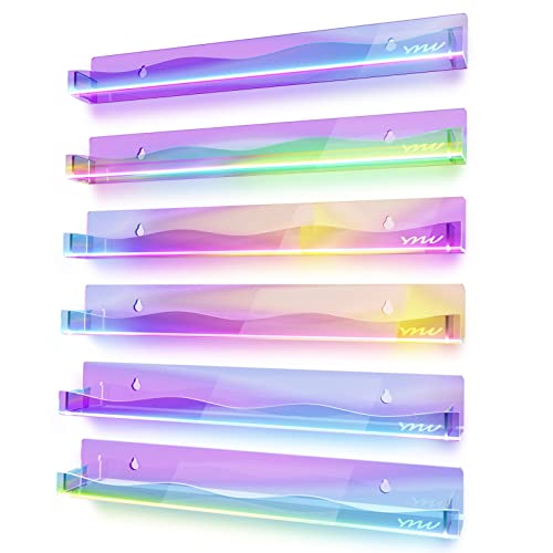 YMVV 15″ Nail Polish Rack Wall Mounted Shelf,6 Pack Clear Rainbow Iridescent Acrylic Nail Polish Organizer Nail Supplies for Nail Techs,Great Display for Salons Retailers