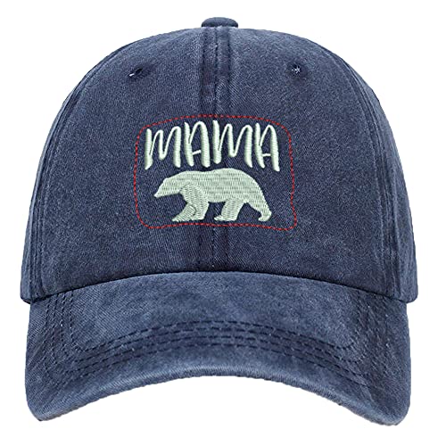 Women’s Baseball Cap Mama Vintage Distressed Washed Cotton Low Profile Adjustable Dad Hat Outdoor Casual Trucker Hat (Navy)