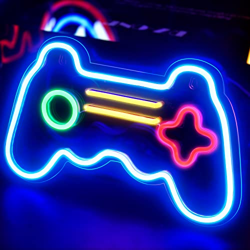Koicaxy Neon Sign, Game Controller Shaped Neon Signs for Game Room Decor, Acrylic LED Neon Lights Battery or USB Powered Light Up Neon Sign for Bedroom, Kids Room, Living Room Decoration