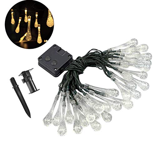 Solar Powered 30LED Raindrop String Lights, with 8 Lighting Modes Home Garden Party Light Decor